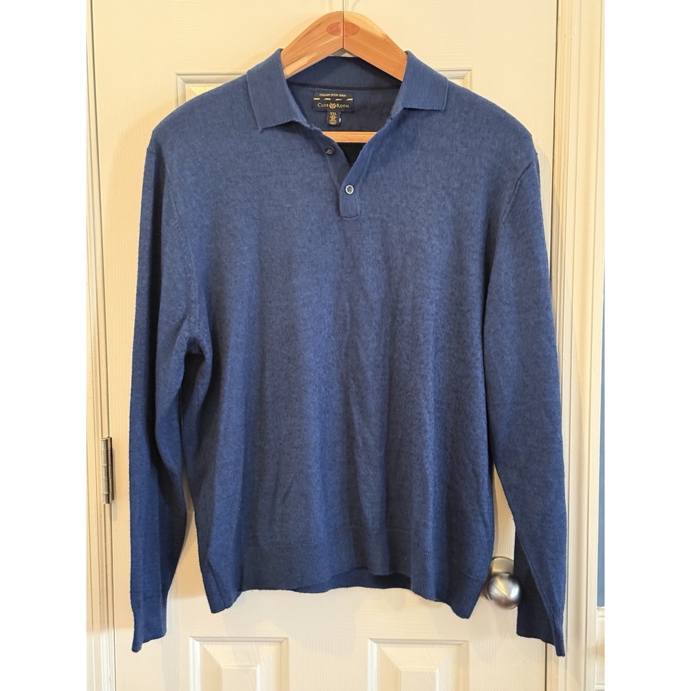 Club Room Blue Collared preppy sweater XXL Merino Wool Italy Minimalist Classic